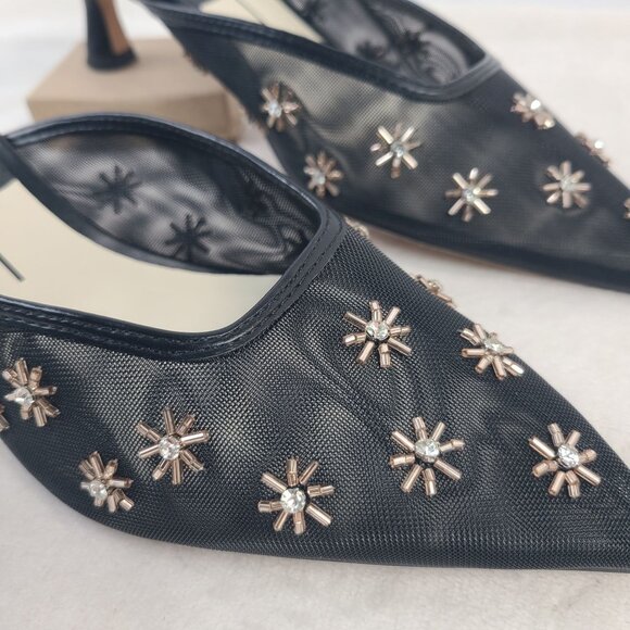 NEW Dolce Vita Clara Wide Black Mesh Embellished Heels Size 7.5 - Picture 3 of 10